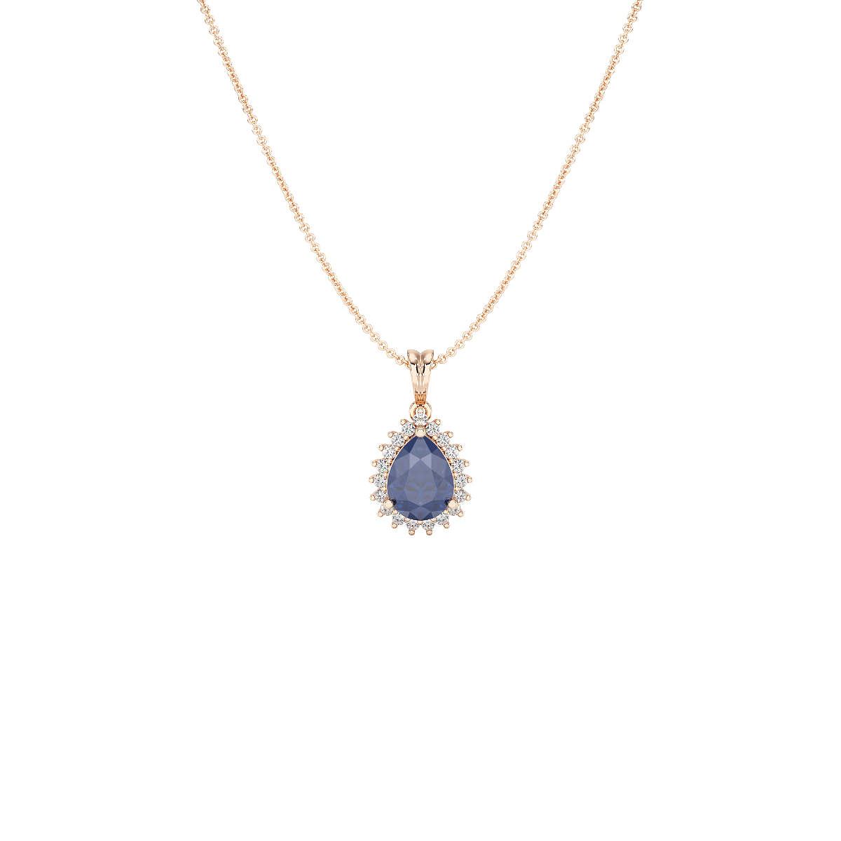 Pear Blue Sapphire Sunburst Pendant