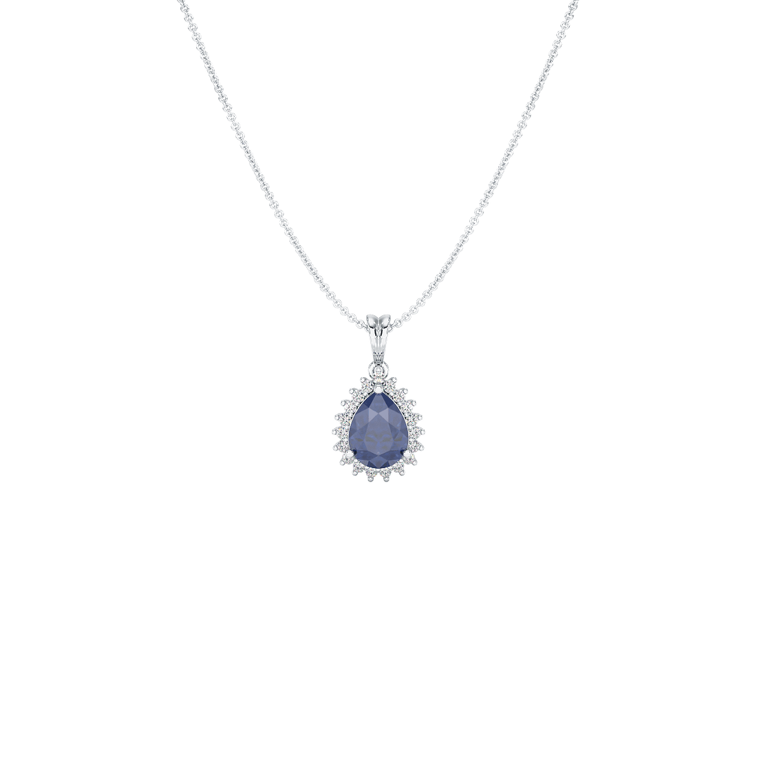 Pear Blue Sapphire Sunburst Pendant