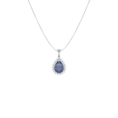 Pear Blue Sapphire Sunburst Pendant