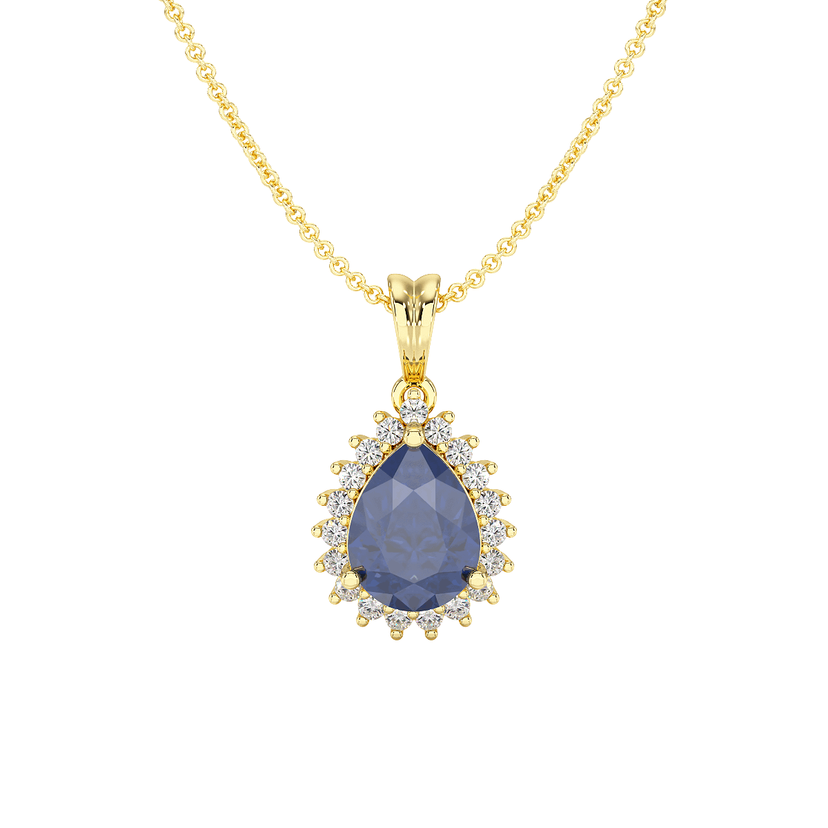 Pear Blue Sapphire Sunburst Pendant
