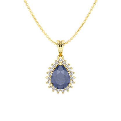 Pear Blue Sapphire Sunburst Pendant