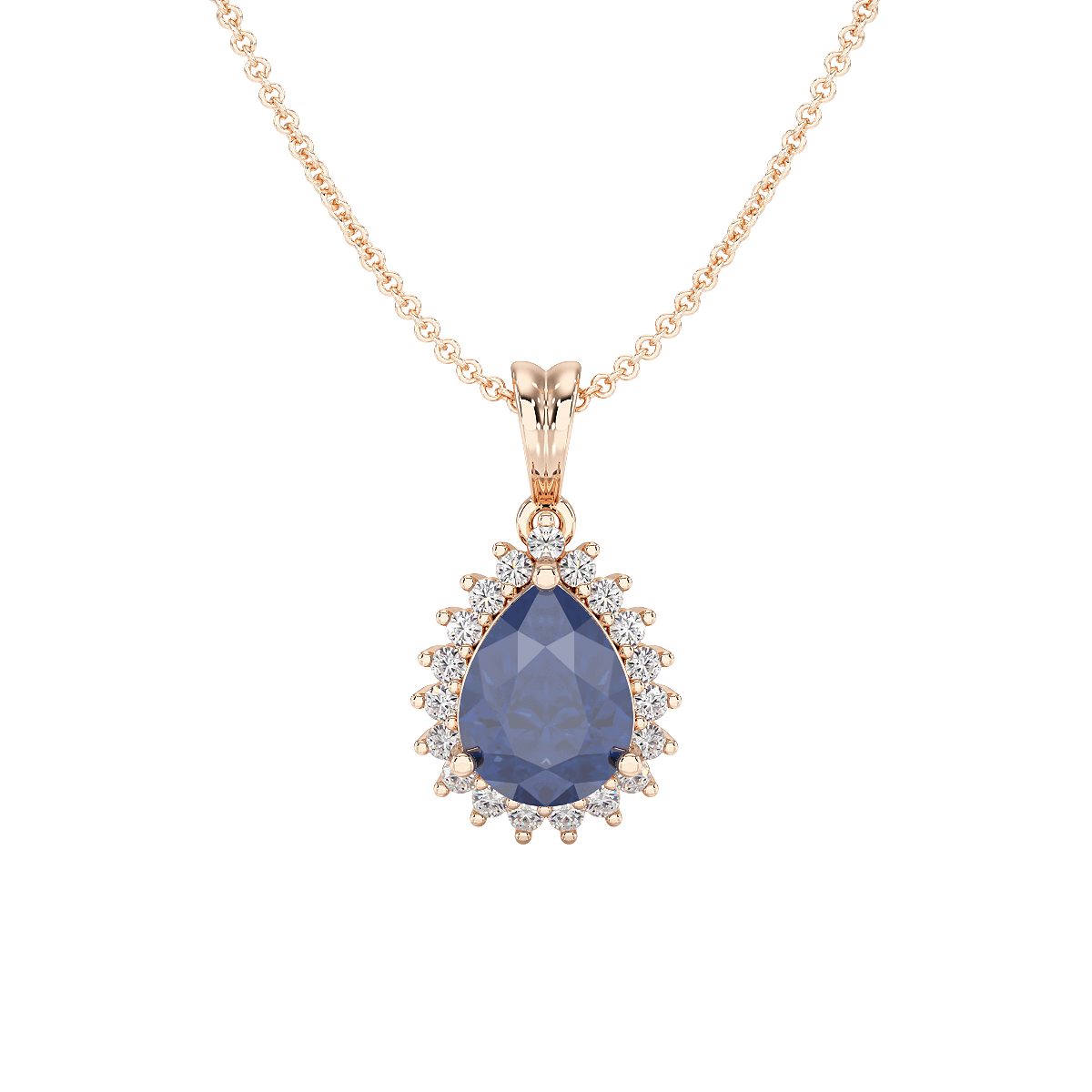 Large Pear Blue Sapphire Sunburst Pendant