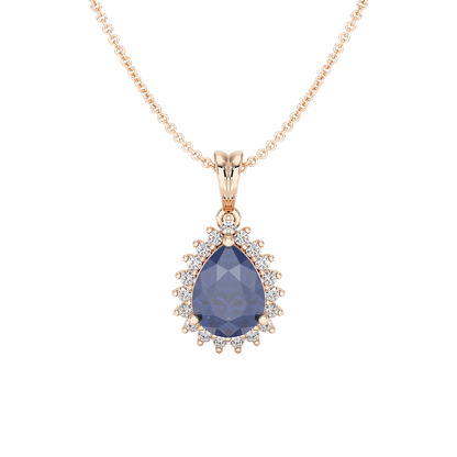 Large Pear Blue Sapphire Sunburst Pendant