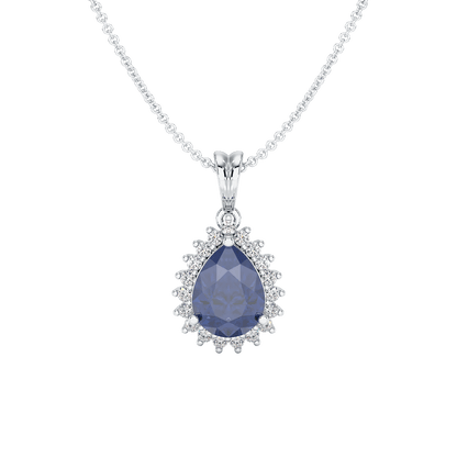 Pear Blue Sapphire Sunburst Pendant