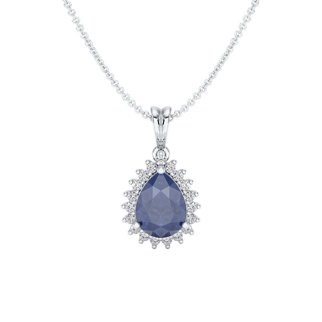 Large Pear Blue Sapphire Sunburst Pendant