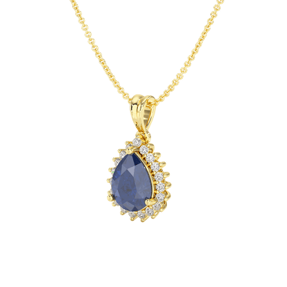 Large Pear Blue Sapphire Sunburst Pendant