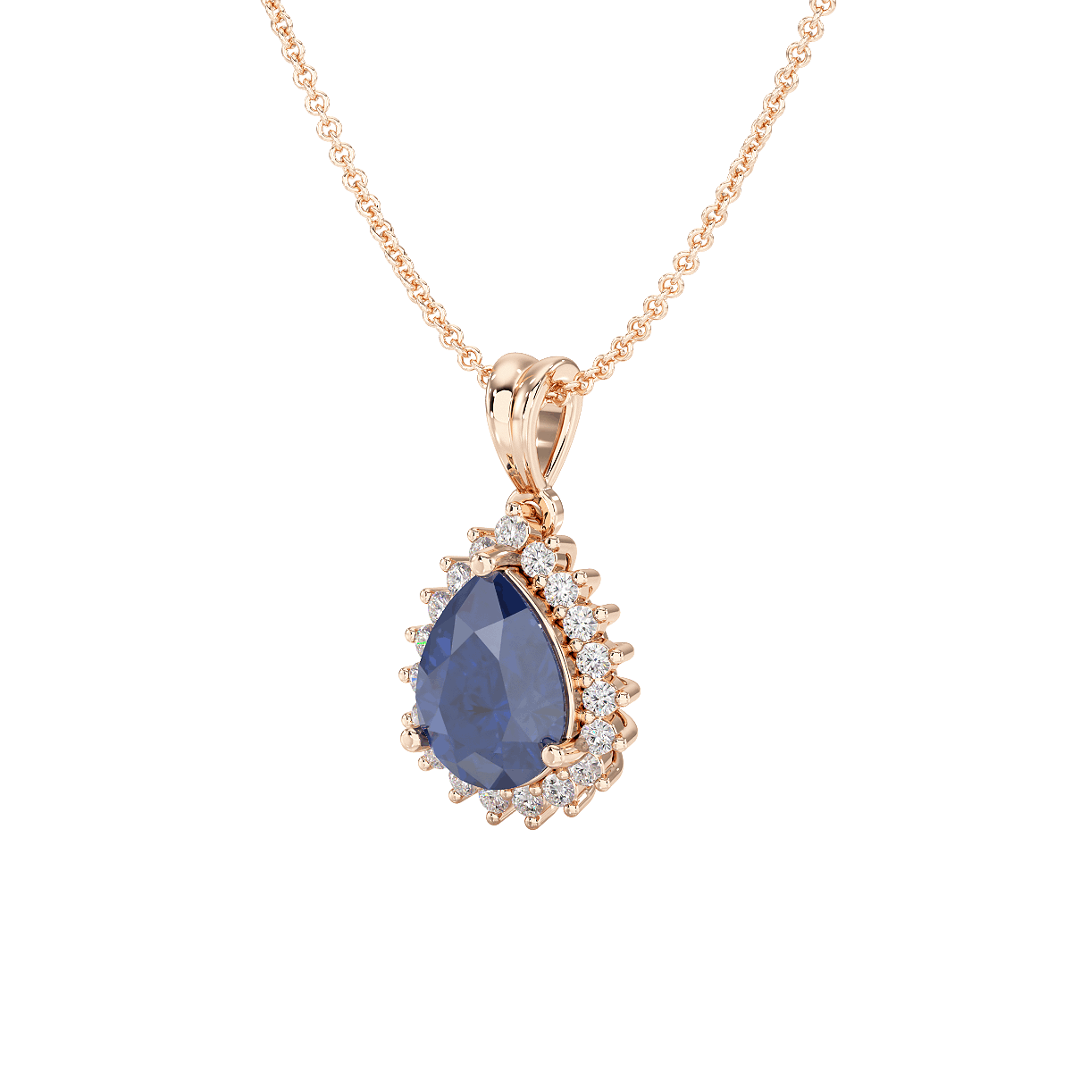 Large Pear Blue Sapphire Sunburst Pendant