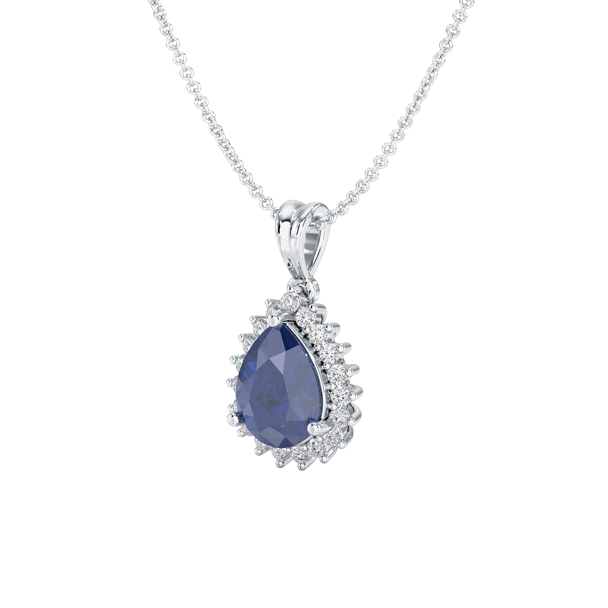 Large Pear Blue Sapphire Sunburst Pendant
