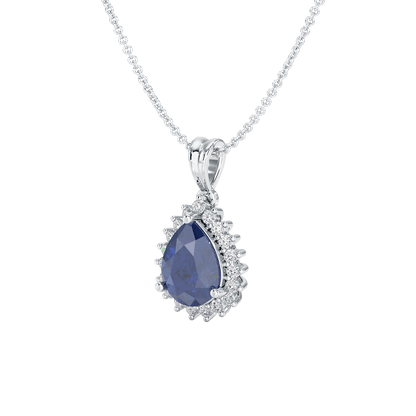 Large Pear Blue Sapphire Sunburst Pendant