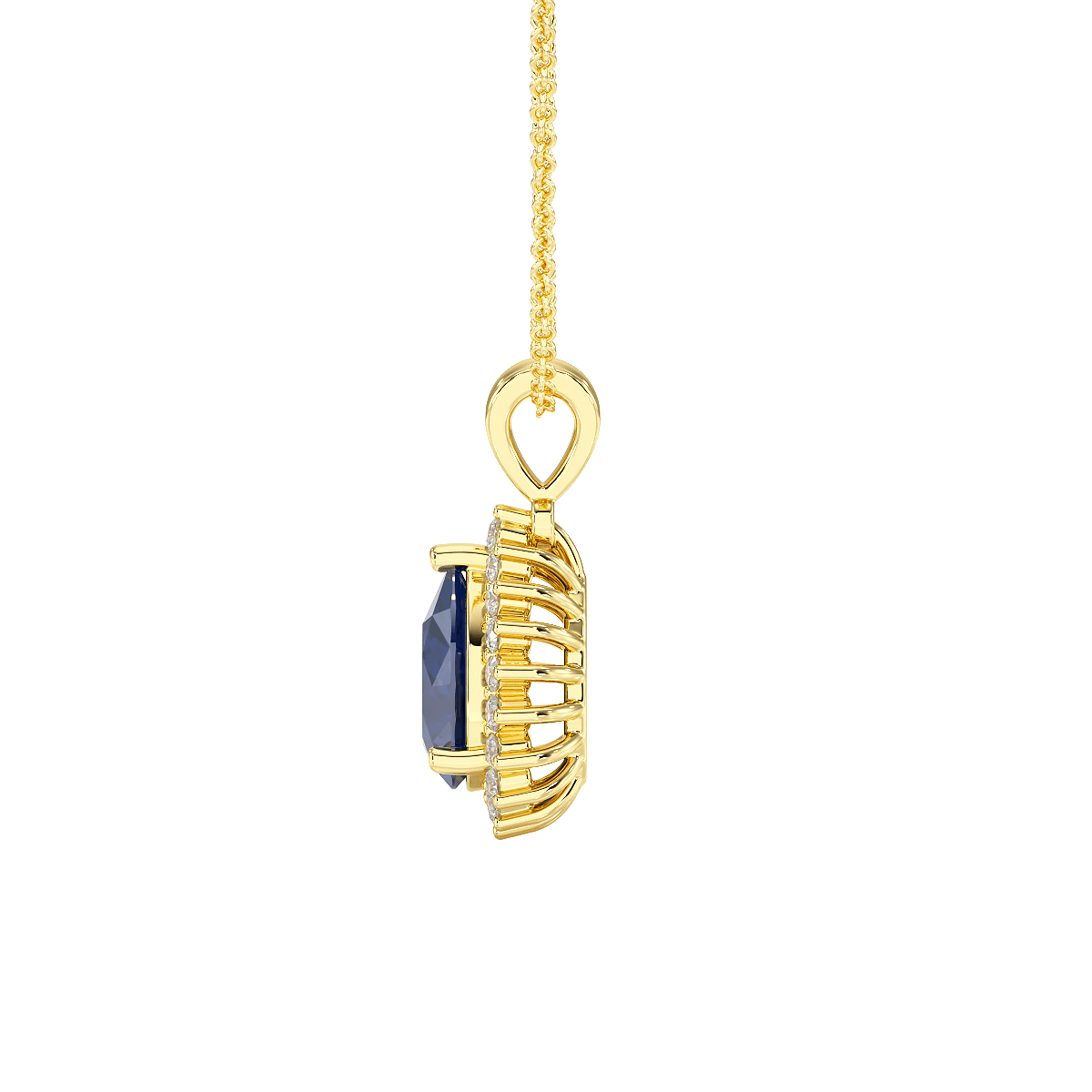 Large Pear Blue Sapphire Sunburst Pendant