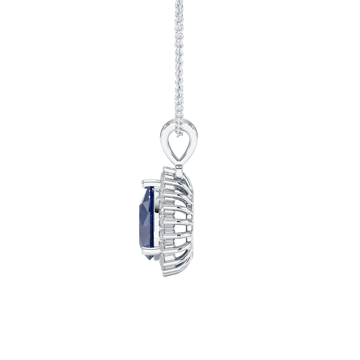 Pear Blue Sapphire Sunburst Pendant