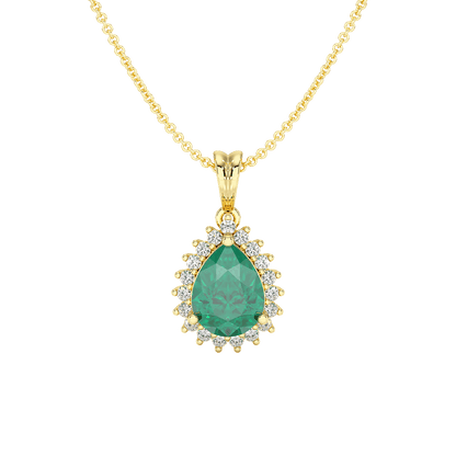 Pear Emerald Sunburst Pendant