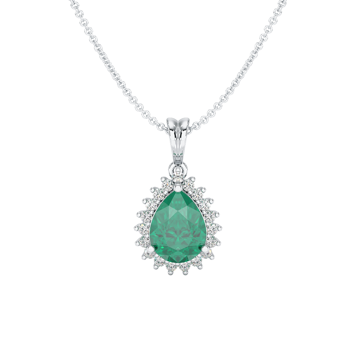 Pear Emerald Sunburst Pendant