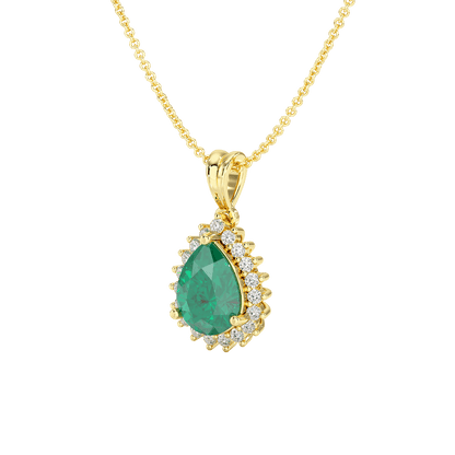 Pear Emerald Sunburst Pendant