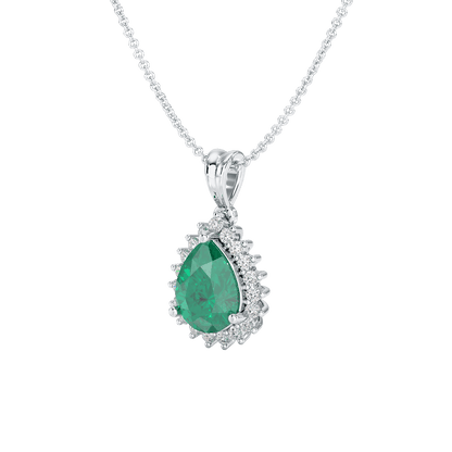 Pear Emerald Sunburst Pendant