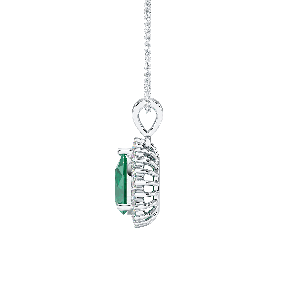 Pear Emerald Sunburst Pendant