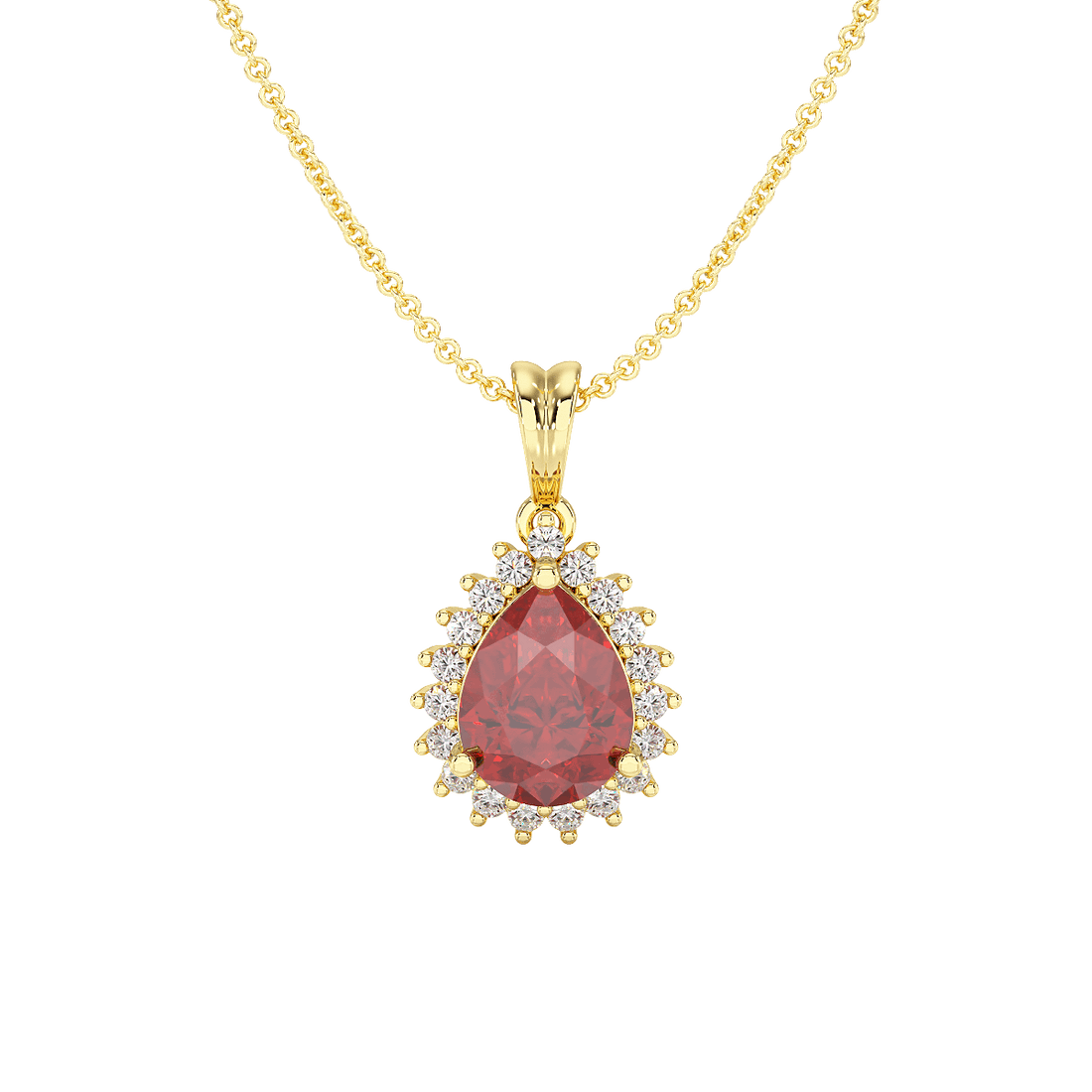 Large Pear Ruby Sunburst Pendant