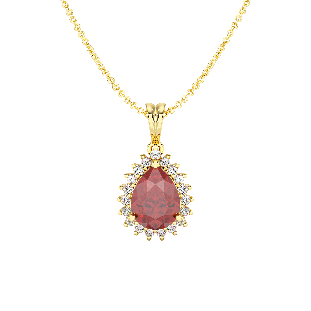Large Pear Ruby Sunburst Pendant