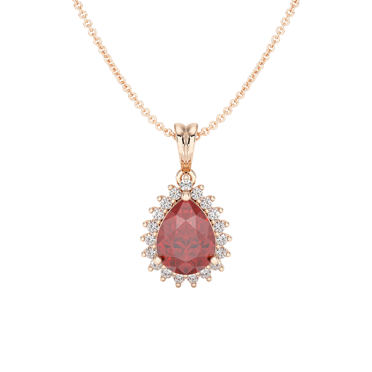Large Pear Ruby Sunburst Pendant