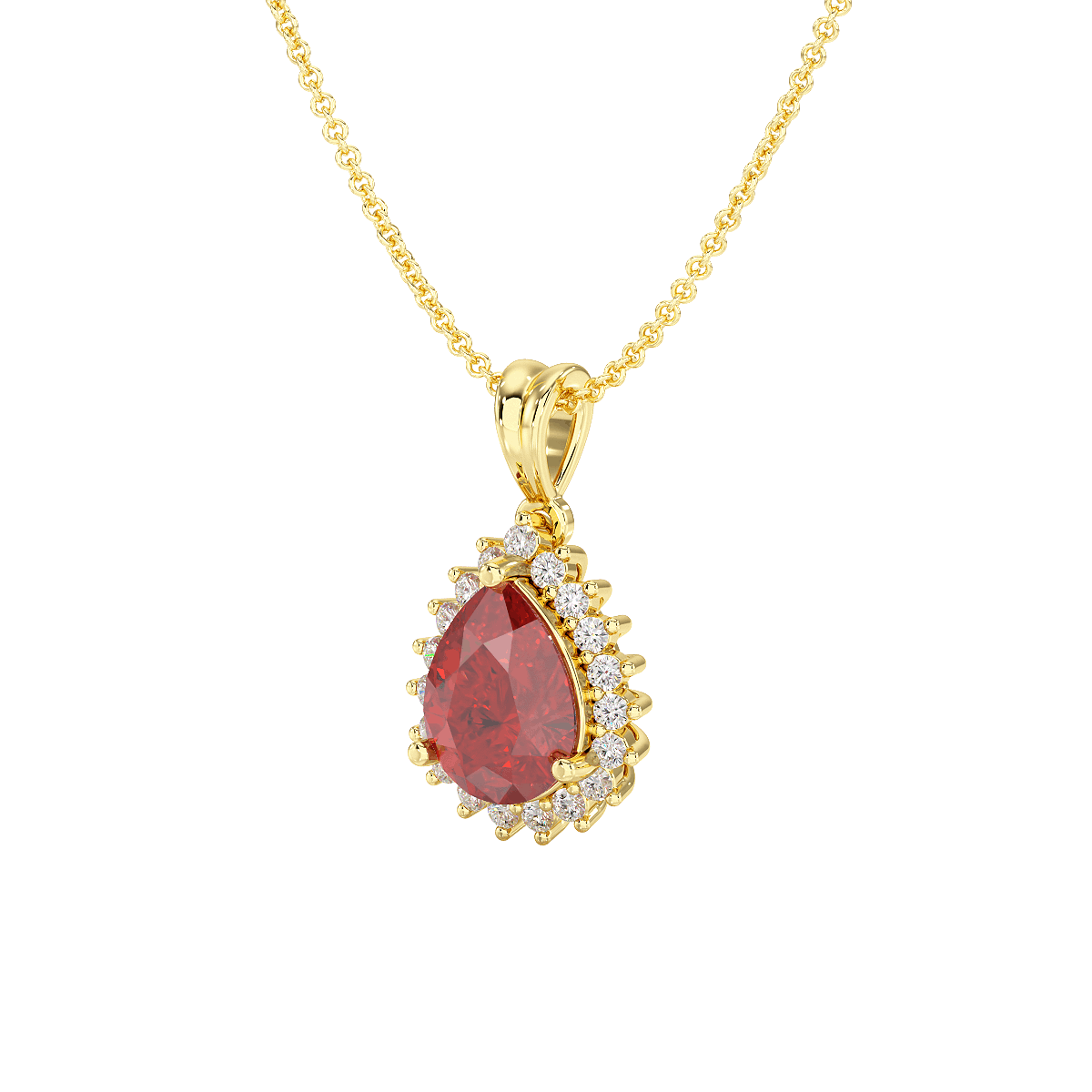 Large Pear Ruby Sunburst Pendant