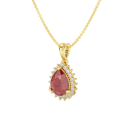 Large Pear Ruby Sunburst Pendant