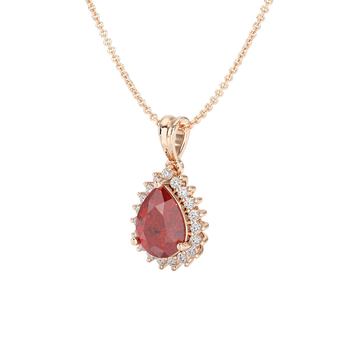 Large Pear Ruby Sunburst Pendant