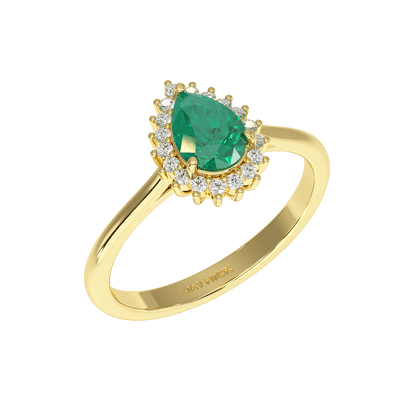 Pear Emerald Sunburst Ring