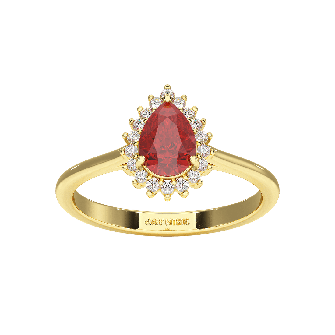Pear Ruby Sunburst Ring