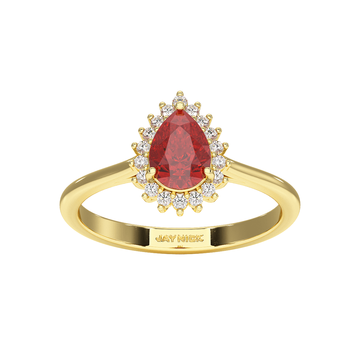 Pear Ruby Sunburst Ring