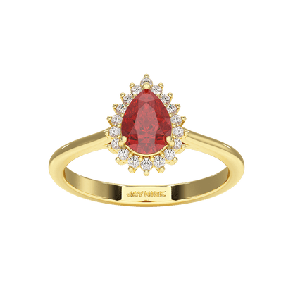 Pear Ruby Sunburst Ring