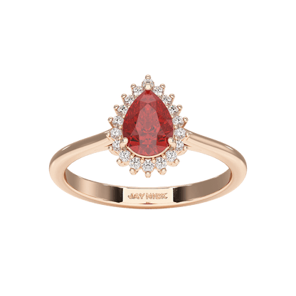 Pear Ruby Sunburst Ring
