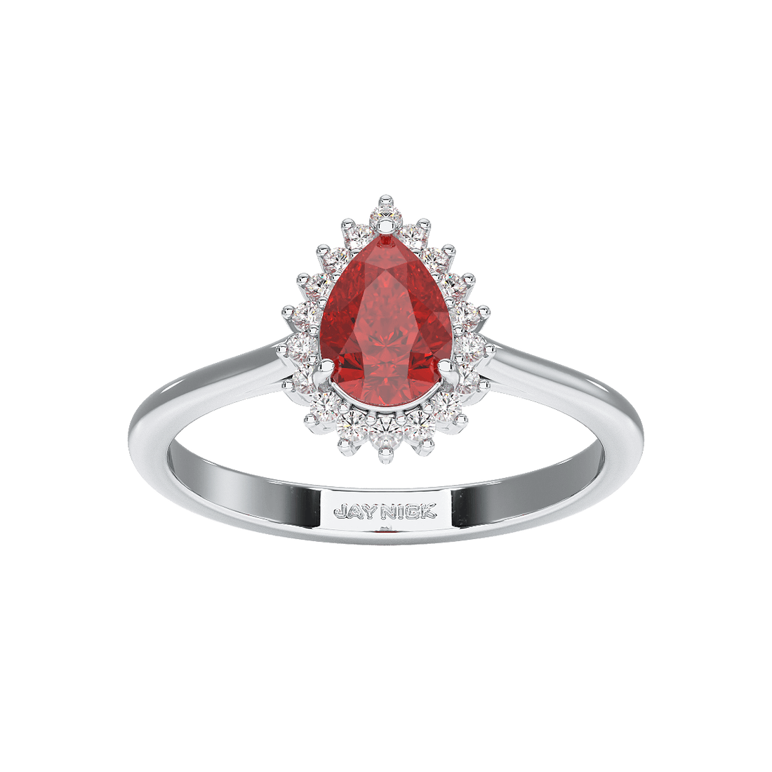 Pear Ruby Sunburst Ring
