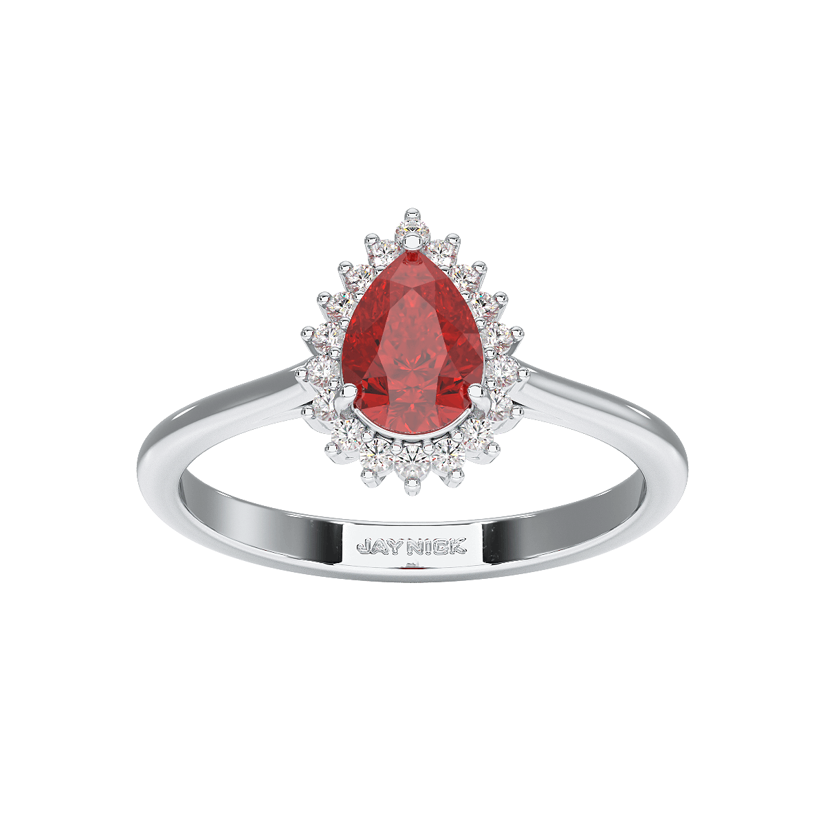 Pear Ruby Sunburst Ring