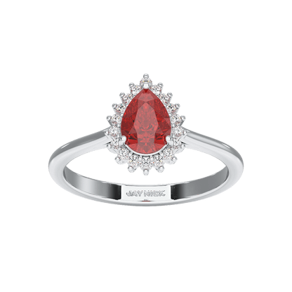 Pear Ruby Sunburst Ring