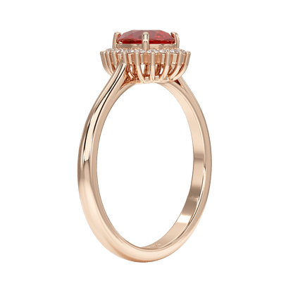 Pear Ruby Sunburst Ring