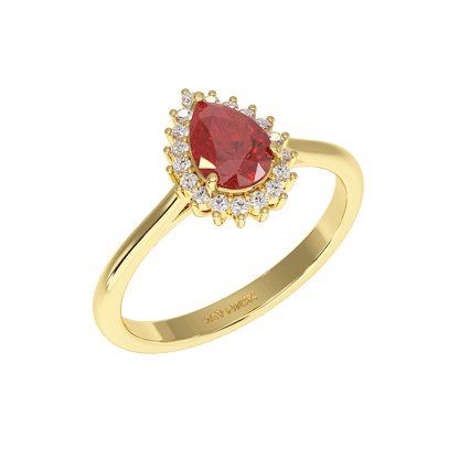 Pear Ruby Sunburst Ring