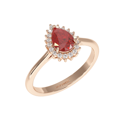 Pear Ruby Sunburst Ring