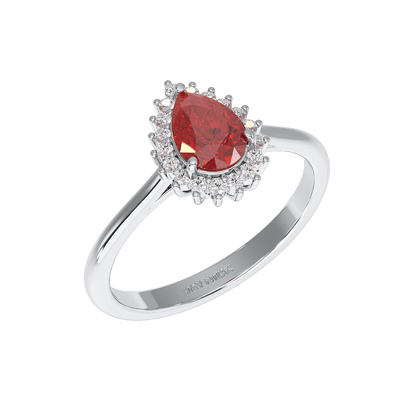 Pear Ruby Sunburst Ring