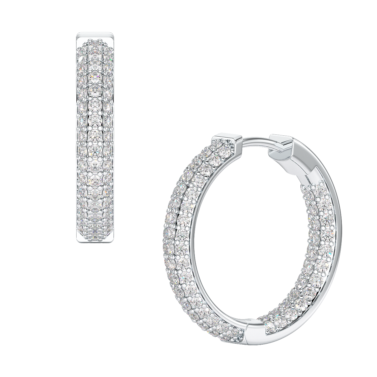 Three Row Hoop Earrings in white gold