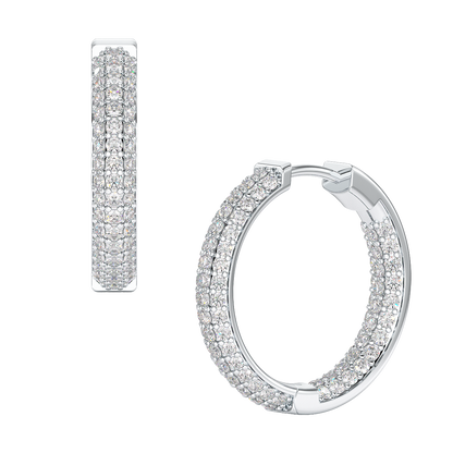Three Row Hoop Earrings in white gold