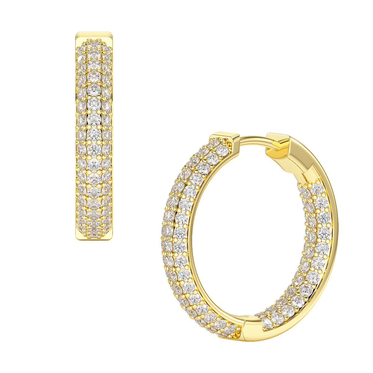 Three Row Hoop Earrings in yellow gold