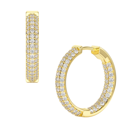 Three Row Hoop Earrings in yellow gold