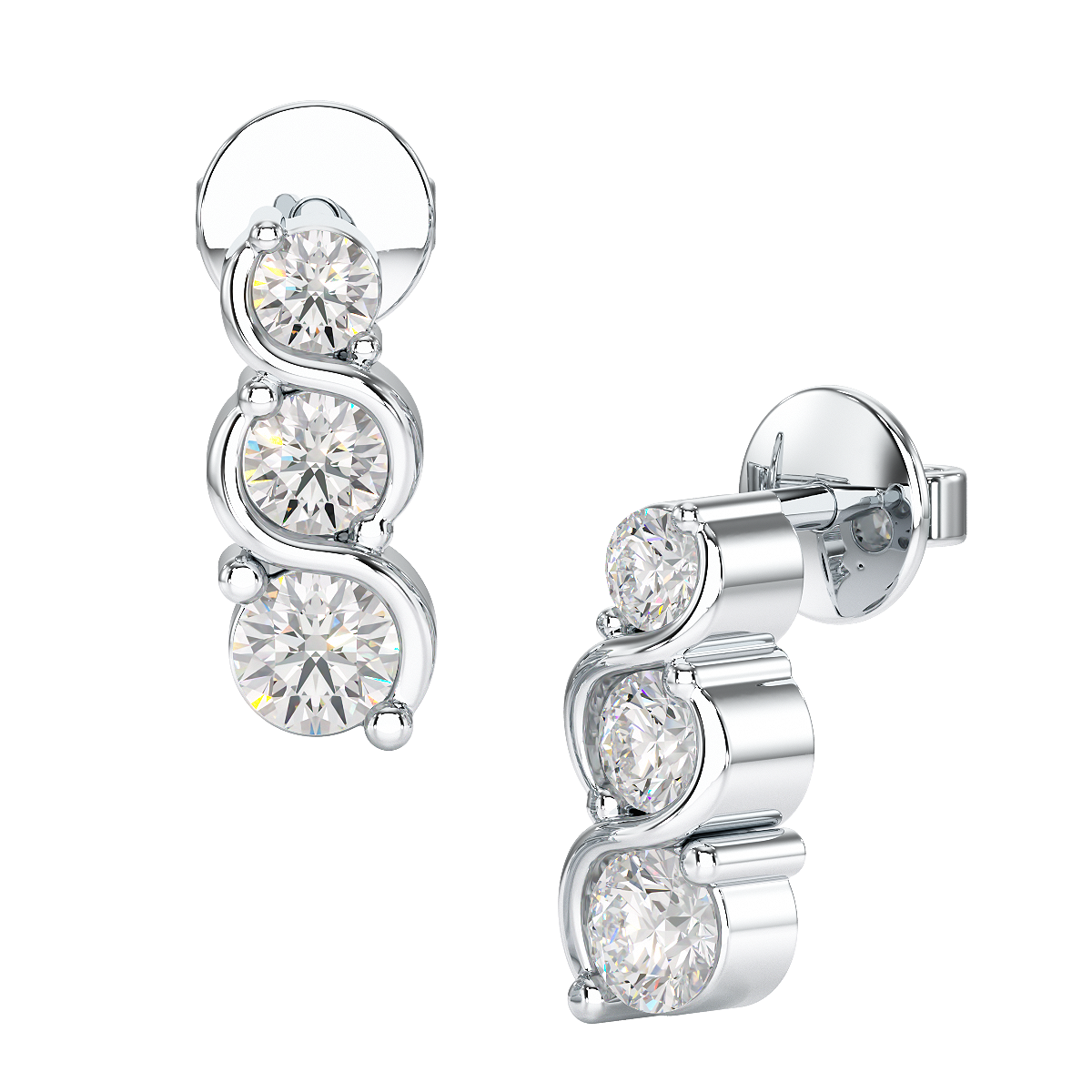 Twist Set Graduated Earrings in white gold or platinum