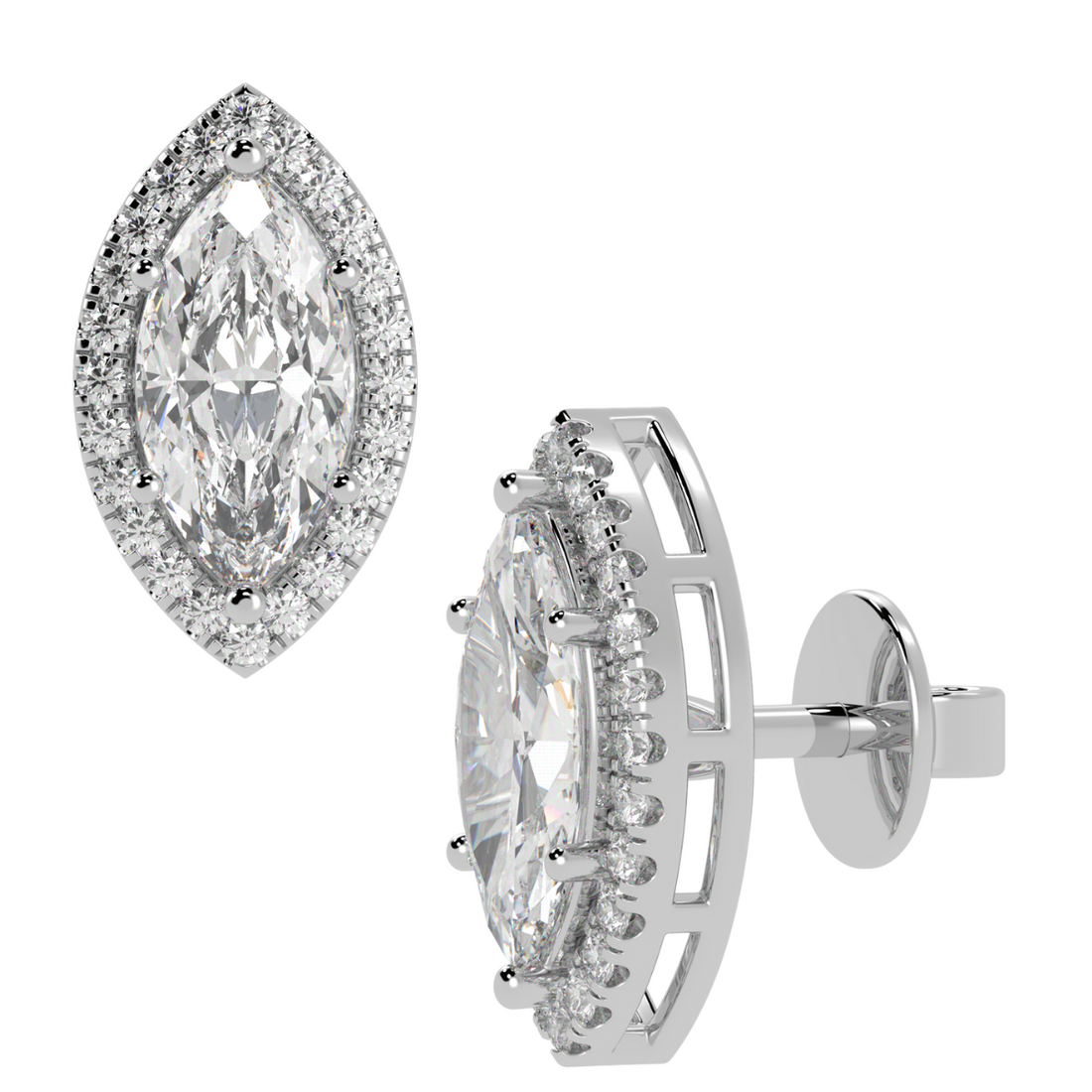 Halo Marquise Solitaire Stud Earrings