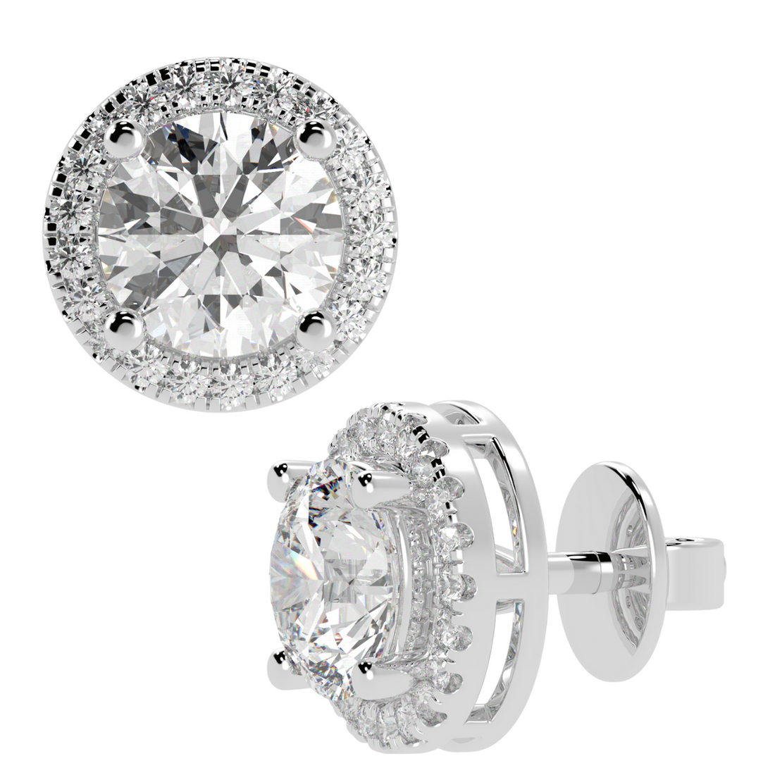 Halo Round Solitaire Stud Earrings