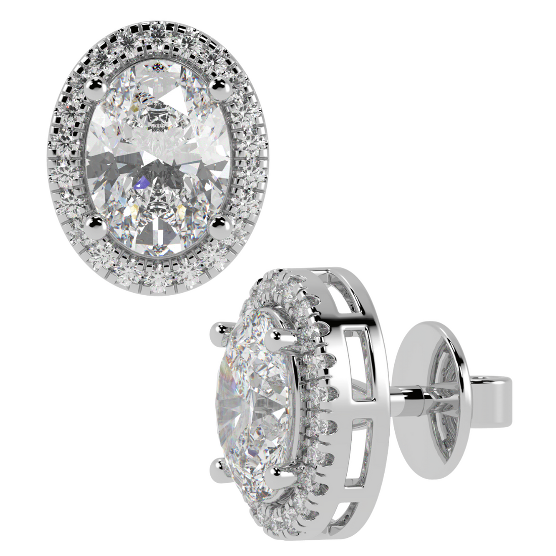 Halo Oval Solitaire Stud Earrings