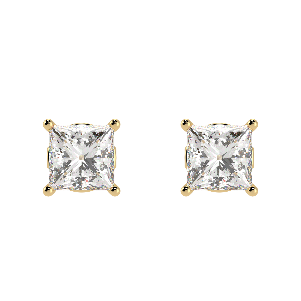 Princess Cut Solitaire Earrings in yellow gold