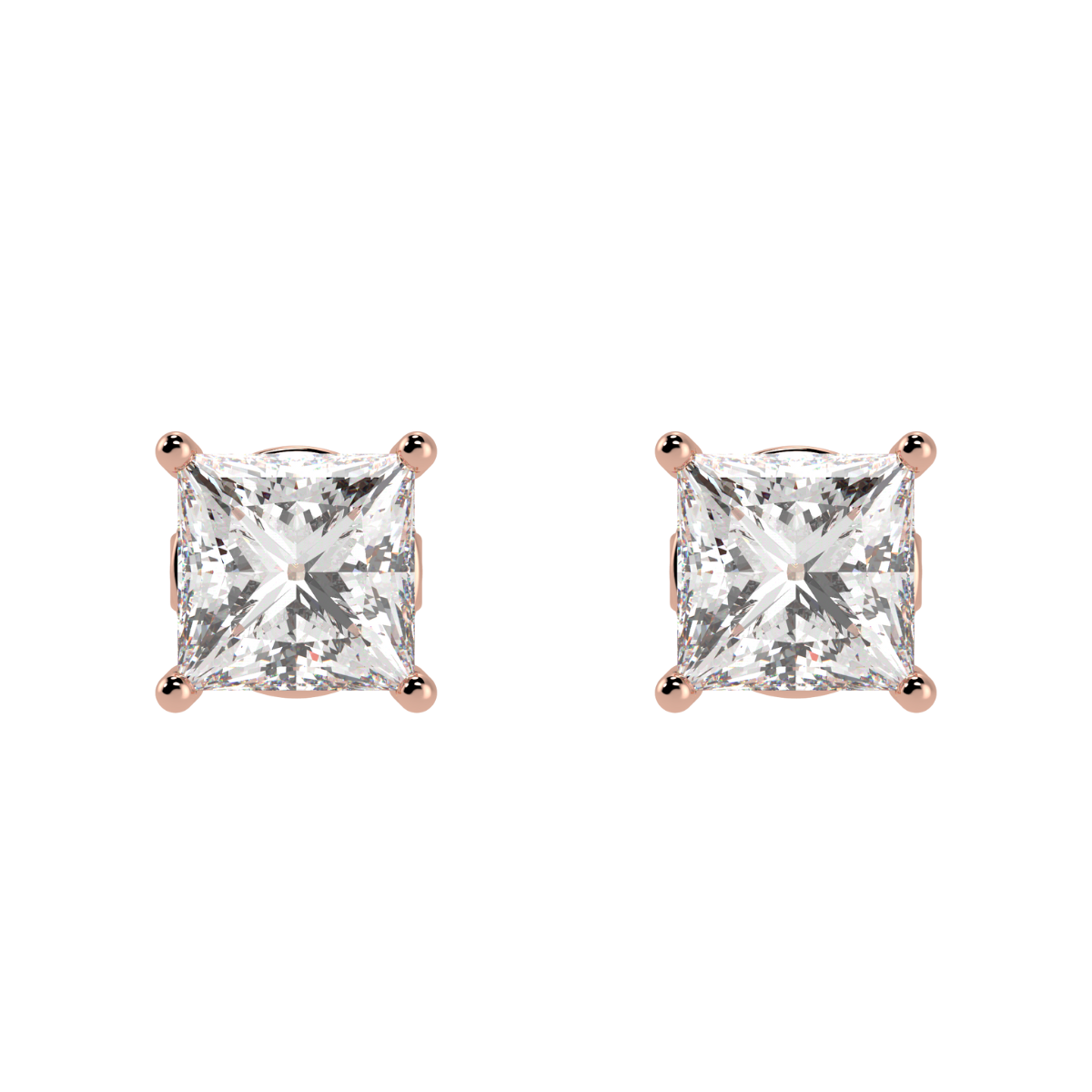 Princess Cut Solitaire Earrings in rose gold
