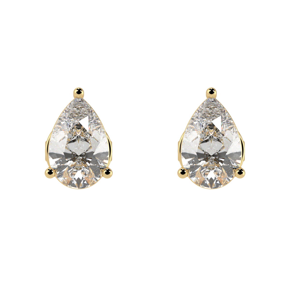 Pear Cut Solitaire Stud Earrings in yellow gold