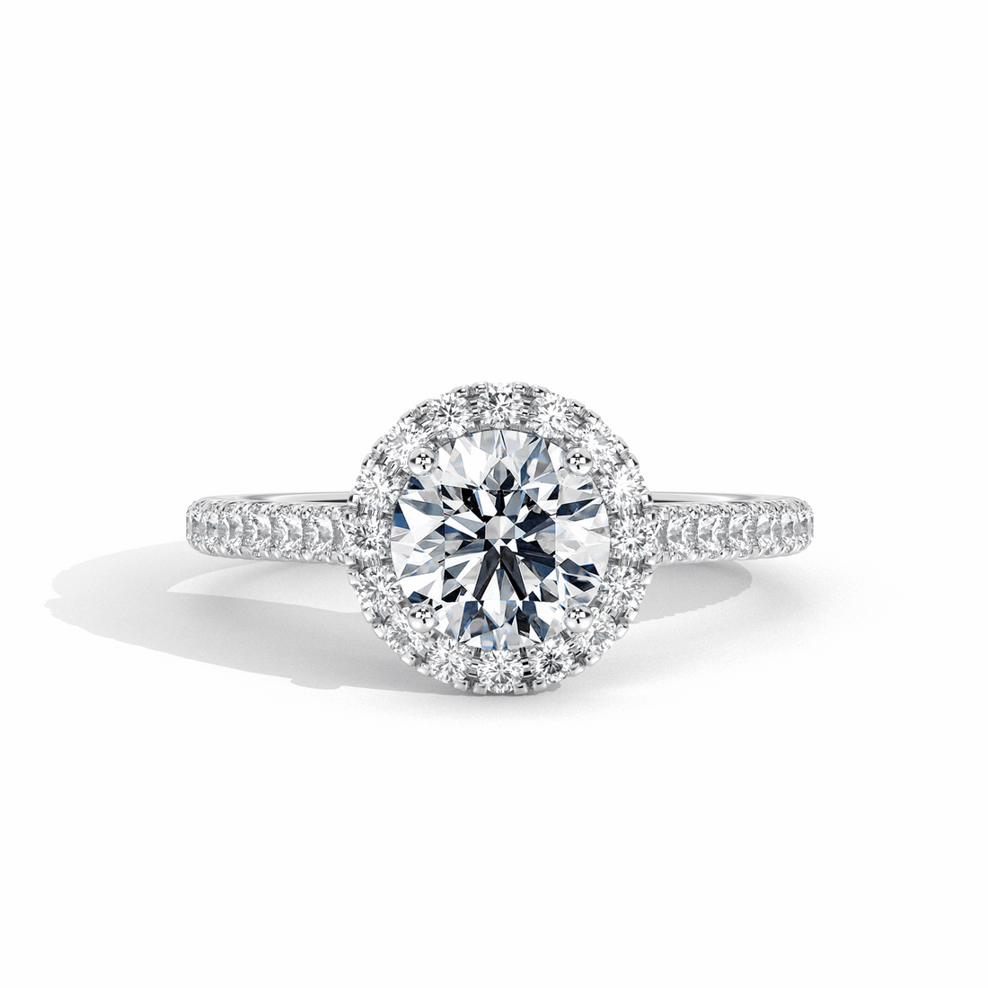 2.05ct Round Diamond Halo Engagement Ring 18K White Gold WGI Certificate